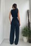 Fmn Women's Crop Vest Wide Leg Buttoned Trousers Bottom Top Set - 6