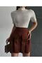 Women's Bitter Brown Cargo Pocket Detailed Pleated Mini Skirt