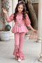 Girl's Lace Embroidered Shirt Collar Blouse with Slit Detail Spanish Leg Pants Powder Top