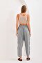 Women's Gray Elastic Waist Side Mesh Patch Detailed Shalwar Trousers - 4