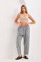 Women's Gray Elastic Waist Side Mesh Patch Detailed Shalwar Trousers - 2