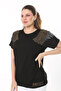 Women's Plus Size Black Angels Stone Detailed Short Sleeve Blouse 65N37675 - 3