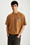 Roklen Men's 100% Cotton Crew Neck Printed Brown T-Shirt - 4