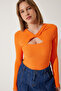 Women's Orange Cut Out Detailed Ribbed Knitted Blouse SF00005 - 4
