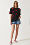 Women's Black Textured Bow Oversize Knitted T-Shirt NJ00143 - 3