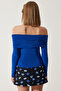 Women's Cobalt Blue Off-the-Shoulder Gather Detailed Blouse FF00161 - 5