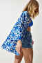 Women's Blue Patterned Viscose Kimono EN00615 - 5