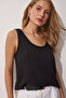 Women's Black U-Neck Loose Crepe Blouse RC00148 - 3