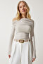 Women's Cream Draped Collar Gather Detailed Blouse TO00073 - 5