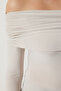 Women's Beige Off-Shoulder Gather Detailed Blouse FF00161 - 4