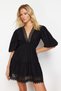Black Mini Woven Lace Detail 100% Cotton Beach Dress Tbess24El00116 - 3