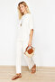 Ecru Basic Short Sleeve T-Shirt Look Knitwear Top and Bottom Set TWOSS24AU00049 - 2
