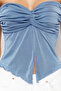 Indigo Buzzy Kalp Yaka Büzgülü Esnek Crop Örme Bluz TWOSS24BZ00204 - 4