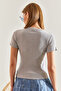 Women's Gray White Gray Striped Ribbed Camisole Double Blouse 60201023 - 6