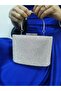 Women's Stoned Silver Evening Dress Clutch Portfolio Chain Strap Handheld Wedding Engagement Night Shoulder Bag - 2