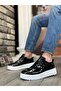 High Black Sole Patent Leather Lace-Up Men's Shoes - 4