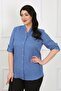 Women's Indigo High Collar Soft Linen Large Size Shirt - 2