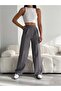 Women's Gray Button Detailed Woven Fabric Pleated Palazzo Trousers - 3