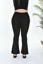Women's Large Size Black High Waist Flared Leg Trousers Lycra Knitted Crepe Fabric - 3