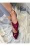 KENDI Claret Red Patent Leather Buckle Pointed Toe Heeled Sandals - 2