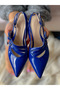 MİA COBALT BLUE Patent Leather 3 BUCKLE HEELED SANDALS - 5