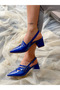 MİA COBALT BLUE Patent Leather 3 BUCKLE HEELED SANDALS - 6