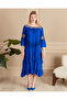 Women's Blue Lace Three-Quarter Sleeve Loose Dress