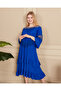 Women's Blue Lace Three-Quarter Sleeve Loose Dress - 6
