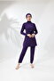 Covered Purple Color Hijab Swimsuit with Long Sleeve Ruffle Knitted Stretchy Pants - 5