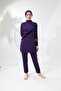 Covered Purple Color Hijab Swimsuit with Long Sleeve Ruffle Knitted Stretchy Pants