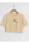 Women's Oversize Crew Neck Bite Me Printed Crop T-shirt