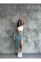 Women's Asymmetrical Slit Jean Skirt - 3