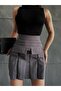 Women's Gray Cargo Pocket Detailed Pleated Mini Skirt