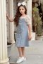 Girls' Transparent Lace Embroidered Balloon Sleeve Jeans Dress with Collar and Sleeves - 6