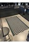 Black Beige Themed Cross Geometric Patterned Creative Modern Decorative Carpet 4536 - 3