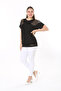 Women's Plus Size Black Angels Stone Detailed Short Sleeve Blouse 65N37675 - 6