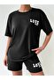 Women's Love Yourself Set - Black Bottom Top Combination Shorts T-shirt Set Printed Oversize Crew Neck - 2