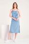 Women's Blue Front Tie Detailed Side Slit Denim Dress - 3