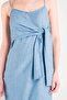 Women's Blue Front Tie Detailed Side Slit Denim Dress - 5
