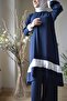 Navy Blue White Hijab 2-Piece Top and Bottom Set - 5