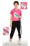 SILVER POCKET ANKLE TOP 3/4 SIZE STYLE PINK SUMMER GIRL'S SET - 2