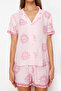 Pembe Güneş Desenli Viskon Şortlu Dokuma Pijama Takımı THMSS24PT00009 - 4