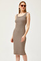 Women's Brown Stone Thick Strap Lycra Midi Dress ELB-19001867 - 4