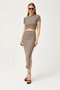 Women's Brown Stone Short Sleeve Slit Skirt Lycra Suit TKM-19000194 - 2