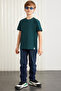 LORENZ Boy's 100% Cotton Crew Neck Relaxed Fit Short Sleeve Petrol Green T-Shirt - 4