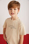 Rune Boy's 100% Cotton Short Sleeve Piece Printed Crew Neck Beige T-shirt - 4