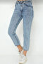 Lora Women's Blue Snow Wash Mom Jeans Lycra Stretchy High Waist Jeans