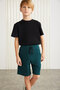 JEFFRERY-GRM24011 75% cotton 25% polyester children's shorts with interlock print and zipper Petrol Green