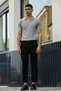 Striped Polo Collar Plain Knitwear Men's T-Shirt Gray - 2