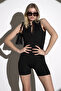 Short Shorts Jumpsuit / Women's Black Jumpsuit / Zero Sleeve